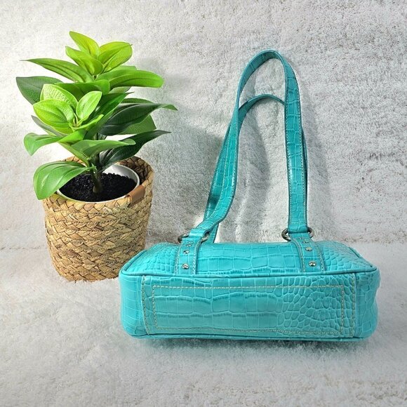 Nine West Aqua Croco Embossed Faux Leather Retro Mini Shoulder Bag - Picture 8 of 9
